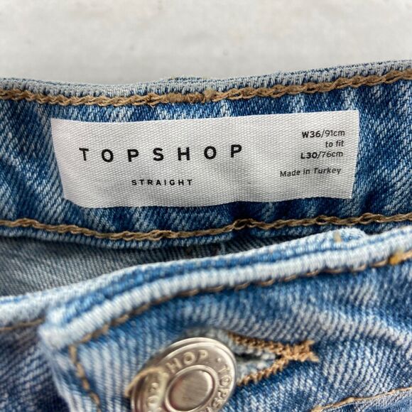 NWT Topshop Jeans Womens‎ 7 29x32 High Waist Straight Medium Washed Distressed - Picture 3 of 12